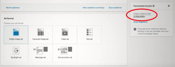 Ad format and forecast results page